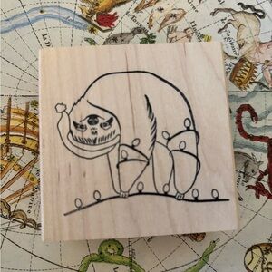 Paper Source - "Jolly" Xmas Sloth Tangled In Lights" - Rubber Stamp - EUC